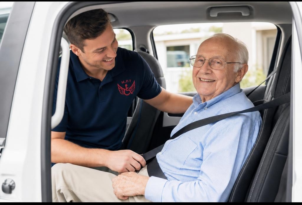 Patient beim Sitzend-Transport